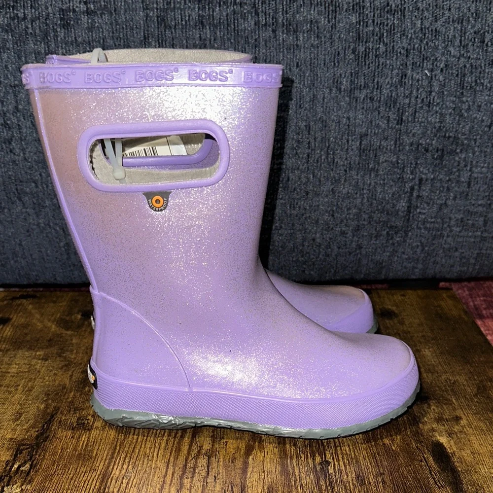 Bogs Kids' Skipper Glitter Rain Boots - Lilac Purple - Girls 13 - Fair Condition